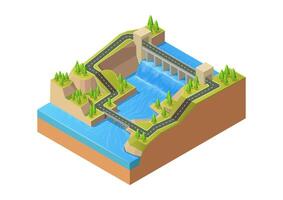 isometrische rivier- met dam vector