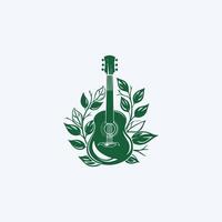 ai gegenereerd natuurlijk eco gitaar logo gitaar blad natuurlijk logo vector icoon illustratie ontwerp.