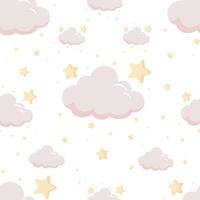 twinkelen roze baby naadloos patroon met wolk en ster vector