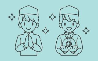 Ramadan werkzaamheid jongen vector kunsten. Islamitisch activiteiten in dagelijks. tekenfilm karakter voor kinderen