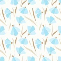 korenbloemen patroon van blauw bloemen en bruin bladeren Aan pastel creme achtergrond. vector