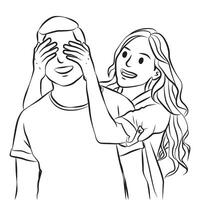 gelukkig paar gebaar meisje geven verrassing tekenfilm illustratie vector