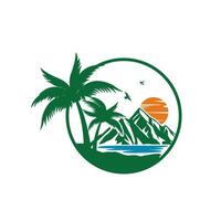 natuur berg met zee en zon illustratie vector logo
