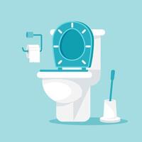 toilet met toilet papier, borstel. vector illustratie