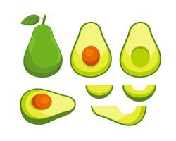 reeks van vers geheel en voor de helft avocado. voedsel voor een gezond eetpatroon. vector illustratie