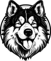 Alaska malamute, zwart en wit vector illustratie