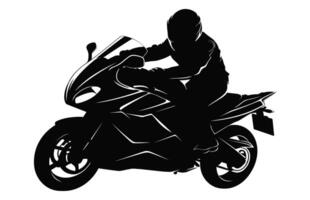 Mens rijden motorfiets silhouet vector zwart en wit geïsoleerd Aan een wit achtergrond