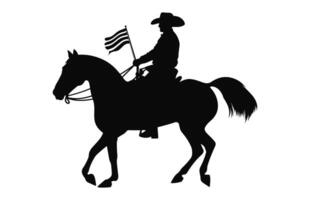 Mexicaans cowboy rijden een charro paard met een vlag zwart silhouet vector geïsoleerd Aan een wit achtergrond