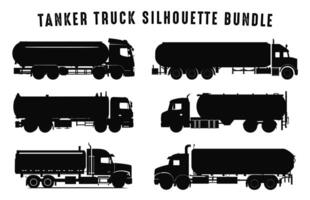 tanker vrachtauto silhouet vector bundel, brandstof tanker vrachtauto zwart silhouetten reeks