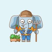 schattig olifant boeren oogst fruit en groenten tekenfilm dier karakter mascotte icoon vlak stijl illustratie concept vector