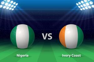 Nigeria vs ivoor kust. knock out laatste Afrika 2023, voetbal scorebord vector