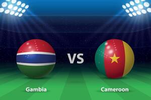 Gambia vs Kameroen Amerikaans voetbal scorebord uitzending grafisch vector