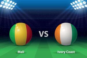 Mali vs ivoor kust. knock out stadium Afrika 2023, voetbal scorebord vector