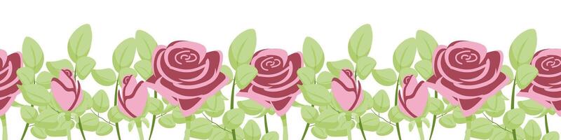 voorjaar botanisch vlak vector illustratie Aan wit achtergrond. horizontaal banier met rozen
