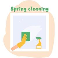 de persoon is het wassen de venster. huis schoonmaak, kantoor schoonmaak. illustratie in een vlak stijl vector