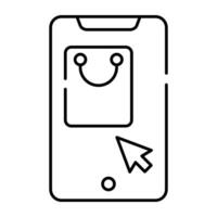 icoon van mobiel boodschappen doen app, handtas binnen smartphone vector
