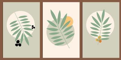 botanisch afdrukken reeks muur kunst, tropisch bladeren en bloemen patroon minimaal ontwerp voor huis muur kunst, sociaal media post sjabloon, vector illustratie