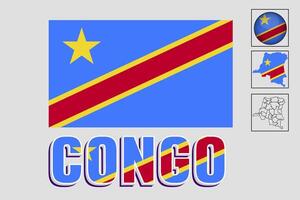 kaart en Congo vlag in vector illustratie