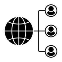 avatars verbonden met wereldbol, icoon van globaal team vector