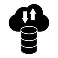 twee manier pijlen met wolk en databank, icoon van wolk gegevens overdracht vector