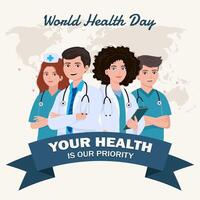 wereld Gezondheid dag met dokter en verpleegster achtergrond vector