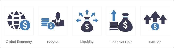 een reeks van 5 investering pictogrammen net zo globaal economie, inkomen, liquiditeit vector