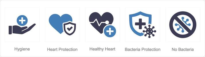 een reeks van 5 hygiëne pictogrammen net zo hygiëne, hart bescherming, gezond hart vector