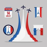 happy bastille day icon group vector