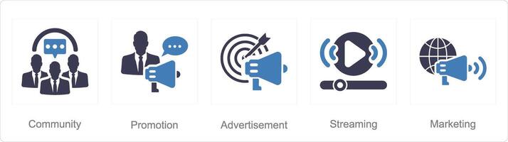 een reeks van 5 influencer pictogrammen net zo gemeenschap, Promotie, advertentie vector