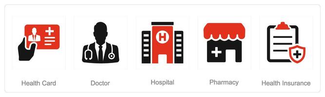 een reeks van 5 Gezondheid controle pictogrammen net zo Gezondheid kaart, dokter, ziekenhuis vector