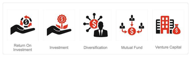 een reeks van 5 investering pictogrammen net zo investering, diversificatie, wederzijds fonds vector