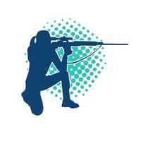 silhouet van een vrouw schutter schieten met scherpschutter lang vat geweer- geweer wapen vector