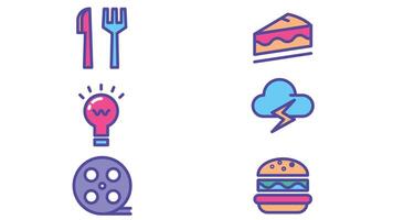 abstract voedsel, sport, en gaming vector illustratie pictogrammen