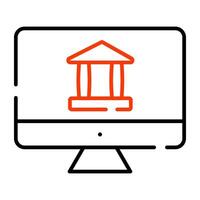 bank gebouw binnen monitor, icoon van online bank vector