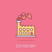 fabriek ecologie icoon in grappig stijl. eco fabriek tekenfilm vector illustratie Aan geïsoleerd achtergrond. natuur industrie plons effect bedrijf concept.