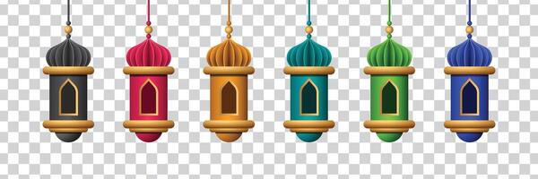 3d hangende lantaarn ornament verzameling kleurrijk luxe Arabisch stijl vector ontwerp grafisch