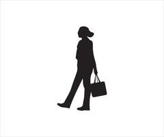 silhouet van een vrouw met een tas. vector illustratie.