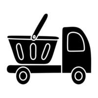 een glyph ontwerp icoon van boodschappen doen vrachtauto vector