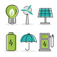 zes groene energie iconen vector