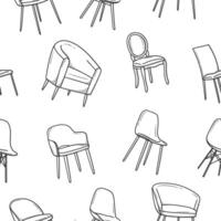 een reeks van stoelen en fauteuils getrokken in een tekening schetsen. vector illustratie.