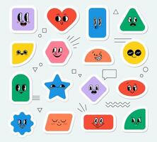 vector meetkundig stickers met verschillend gelaats emoties. schattig tekenfilm karakters.