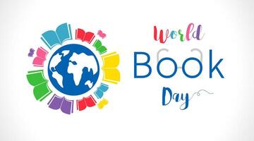 wereld boek dag groet kaart, creatief Proficiat vector