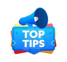 top tips. insigne met megafoon banier, label. afzet en reclame. vector illustratie