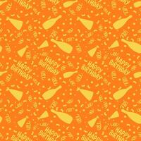 verjaardag naadloos patroon met schattig kleurrijk fles en verjaardag pet, confetti helder oranje voor baby tiener. vector illustratie voor kinderen achtergrond. gelukkig geometrie vormen. ornament groet kaart