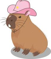 een grappig boos capibara draagt een roze cowboy hoed. tekenfilm vlak vector stijl. ansichtkaart, poster, sticker.