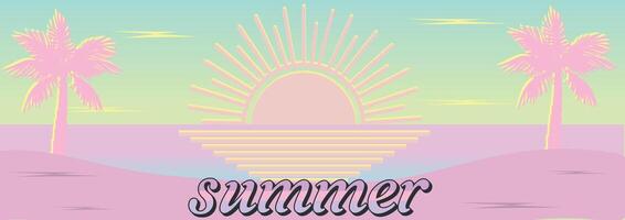 abstract minimaal zomer poster, omslag, kaart reeks met natuur palm, zon. zomer vakantie, reis, vakantie reizen illustraties. promo advertenties ontwerp sjabloon vector