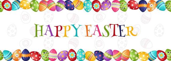 gelukkig Pasen achtergrond met kleurrijk Pasen eieren. horizontaal decoratief Pasen banier met geschilderd eieren. vector illustratie.