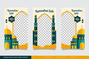 Ramadan uitverkoop sociaal media verhalen banier korting sjabloon ontwerp met moskee illustratie vector