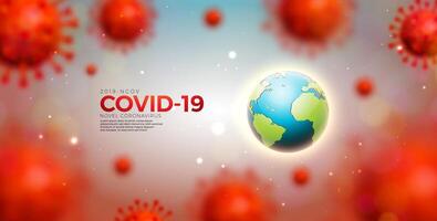 covid19. coronavirus epidemie ontwerp met virus cellen en aarde Aan licht achtergrond. vector 2019-ncov corona virus illustratie sjabloon Aan gevaarlijk sars het uitbreken thema voor banier of folder.