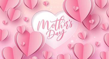 gelukkig moeder dag banier of ansichtkaart met papier harten en typografie brief Aan roze achtergrond. vector mam viering ontwerp met symbool van liefde voor groet kaart, folder, uitnodiging, brochure